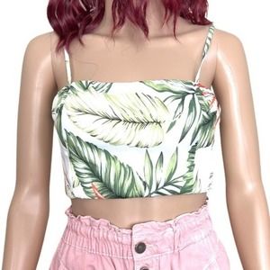 Windsor Womens Tropical Print Crop Top Small White Tank Chiffon Floral NWT